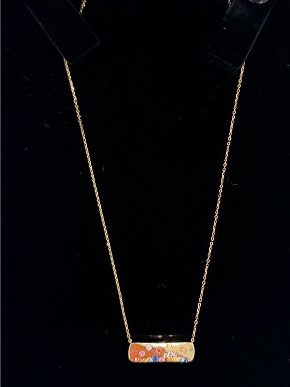 14Kt Gold Bar Pendant Necklace with multicolored sapphire - Women Jewelry